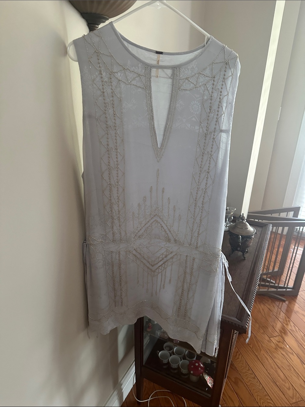 Free People Light Gray Beaded Sleeveless Tunic